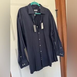 Michael Kors navy blue tailored button up long sleeve shirt big fit 19